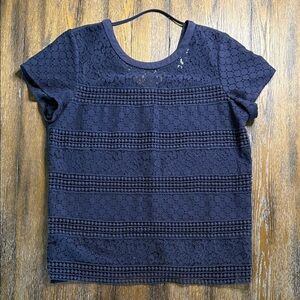 Heartloom Janny Lattice Trim Navy Short Sleeve Top Size M